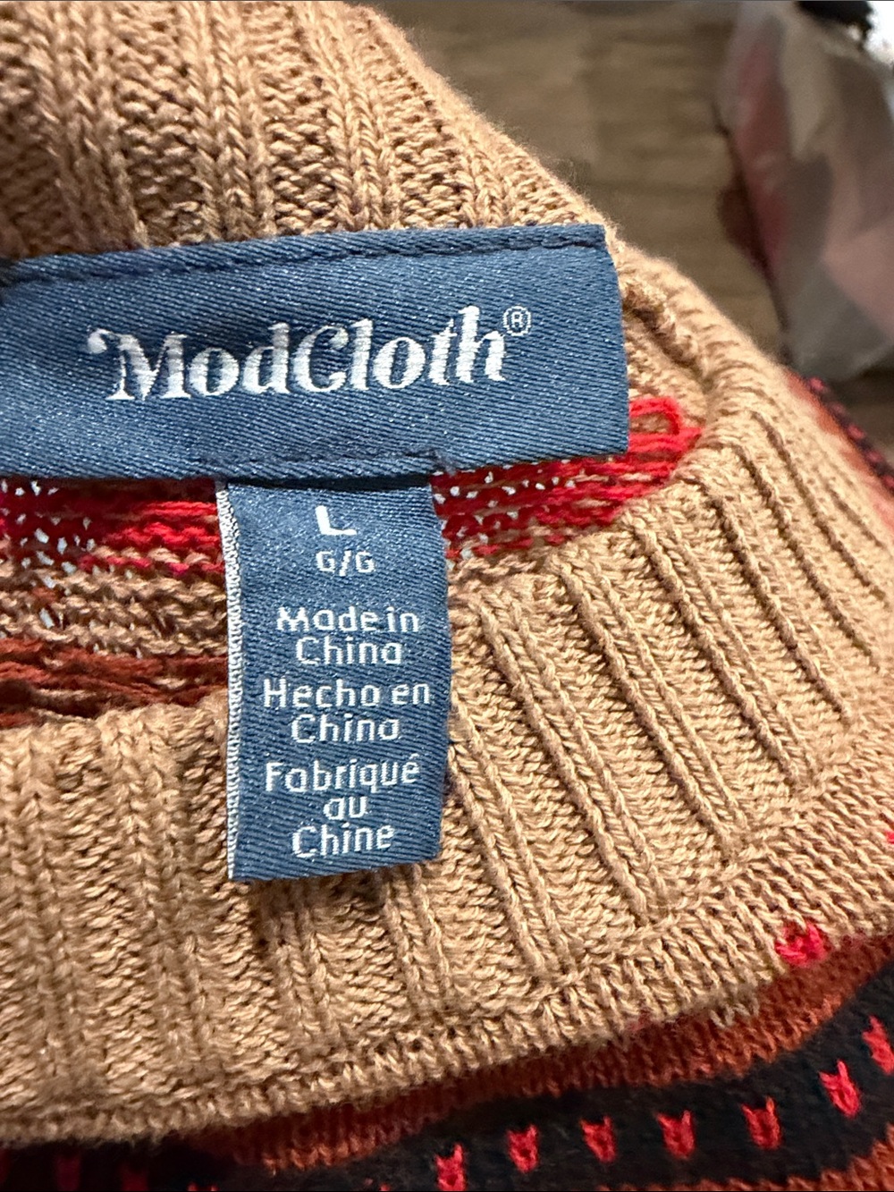 Modcloth Tan Fair Isle Bat Sweater Size Large - Picture 3 of 3